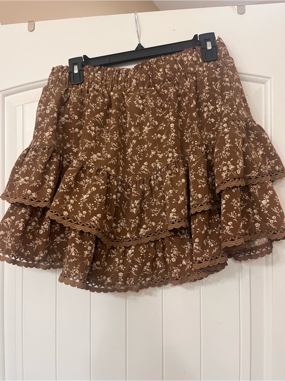 Women’s Brown Floral Tiered Mini Skirt